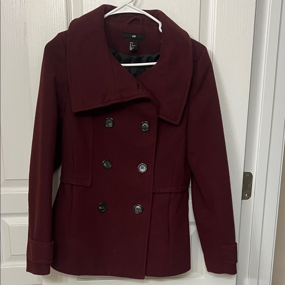 H&M double breasted burgandy peacoat